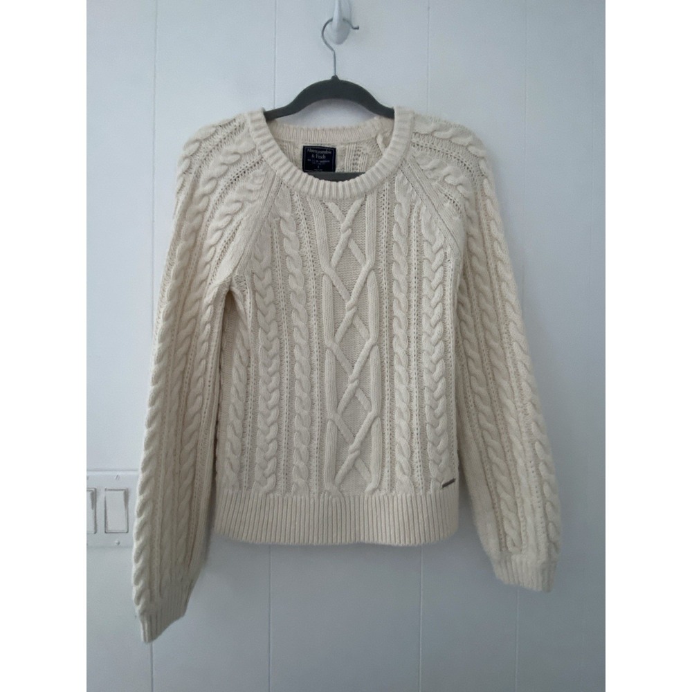 Abercrombie & Fitch Cream Cable Knit Sweater Size Small Preppy Academia